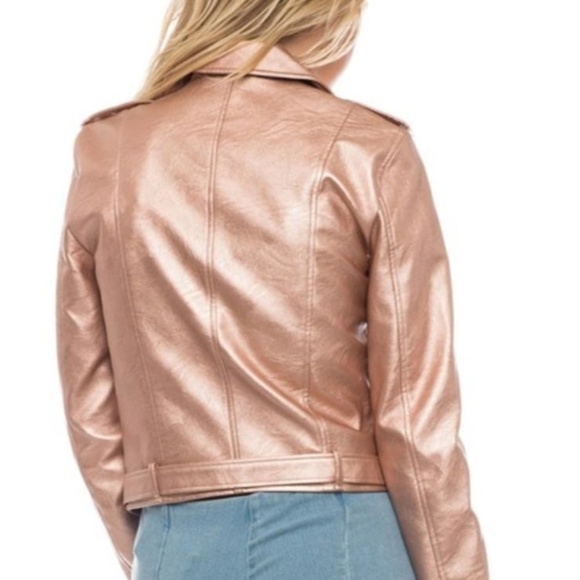 ((last 1)) ROSE GOLD FAUX LEATHER MOTO JACKET - Picture 4 of 4